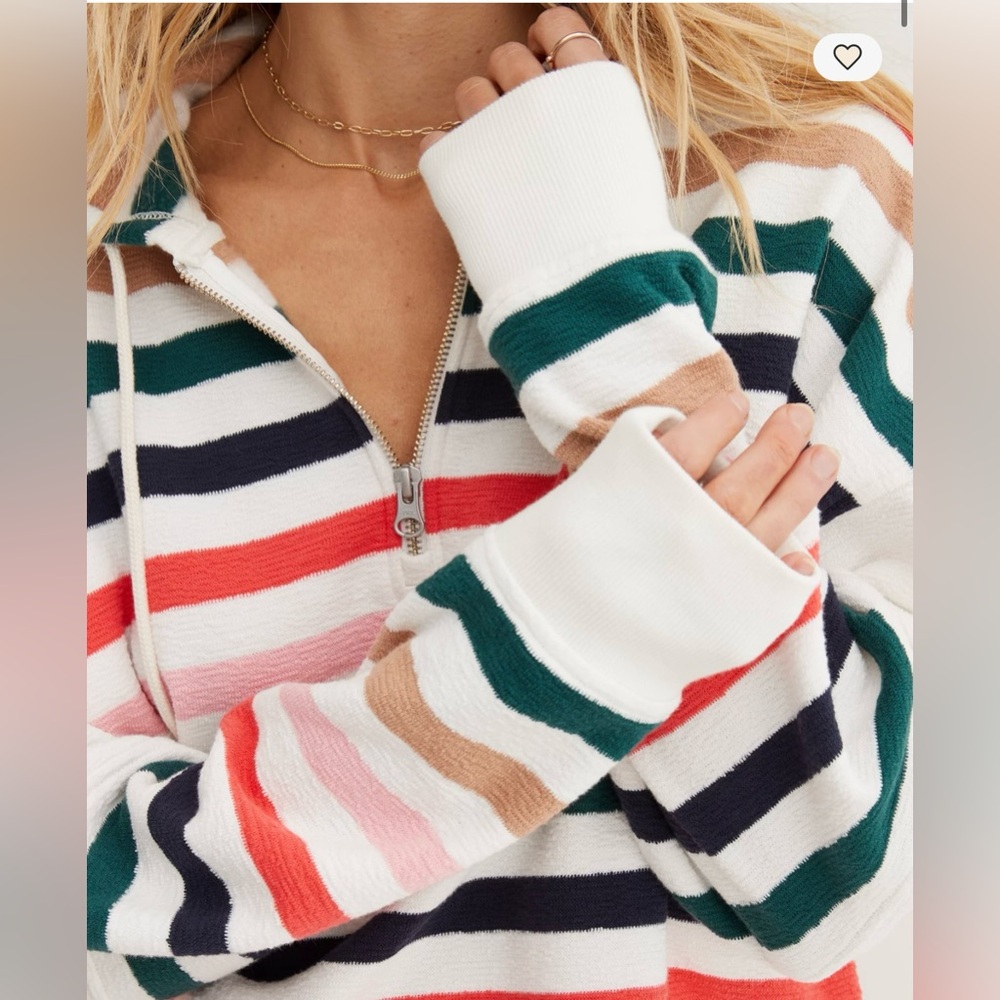 Aerie Multicolor Striped Zip Pullover